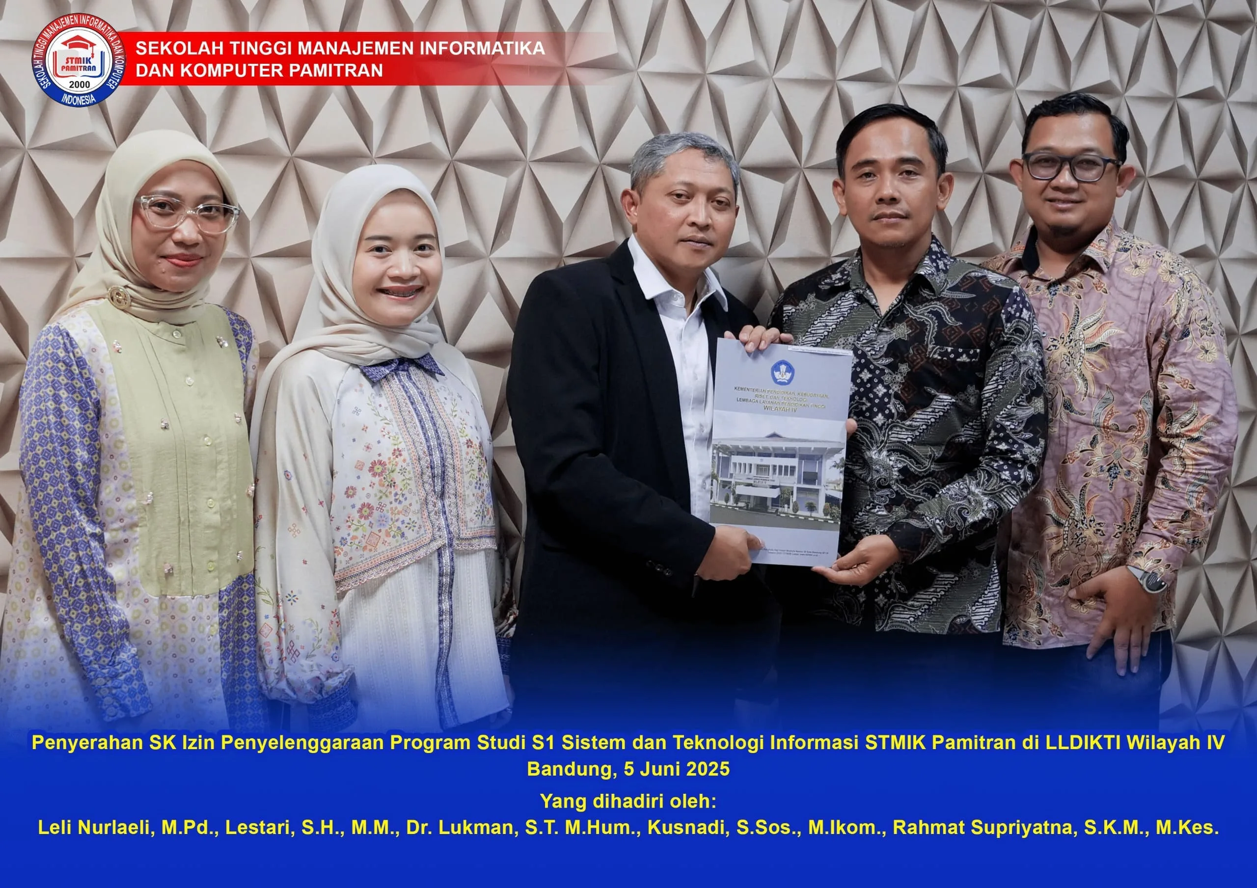 Penyerahan SK Izin Penyelenggaraan Program Studi S1 Sistem dan Teknologi Informasi STMIK Pamitran